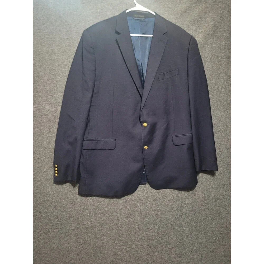 Lauren Ralph Lauren 48 XL blazer jacket 2 button lining faux pockets navy wool